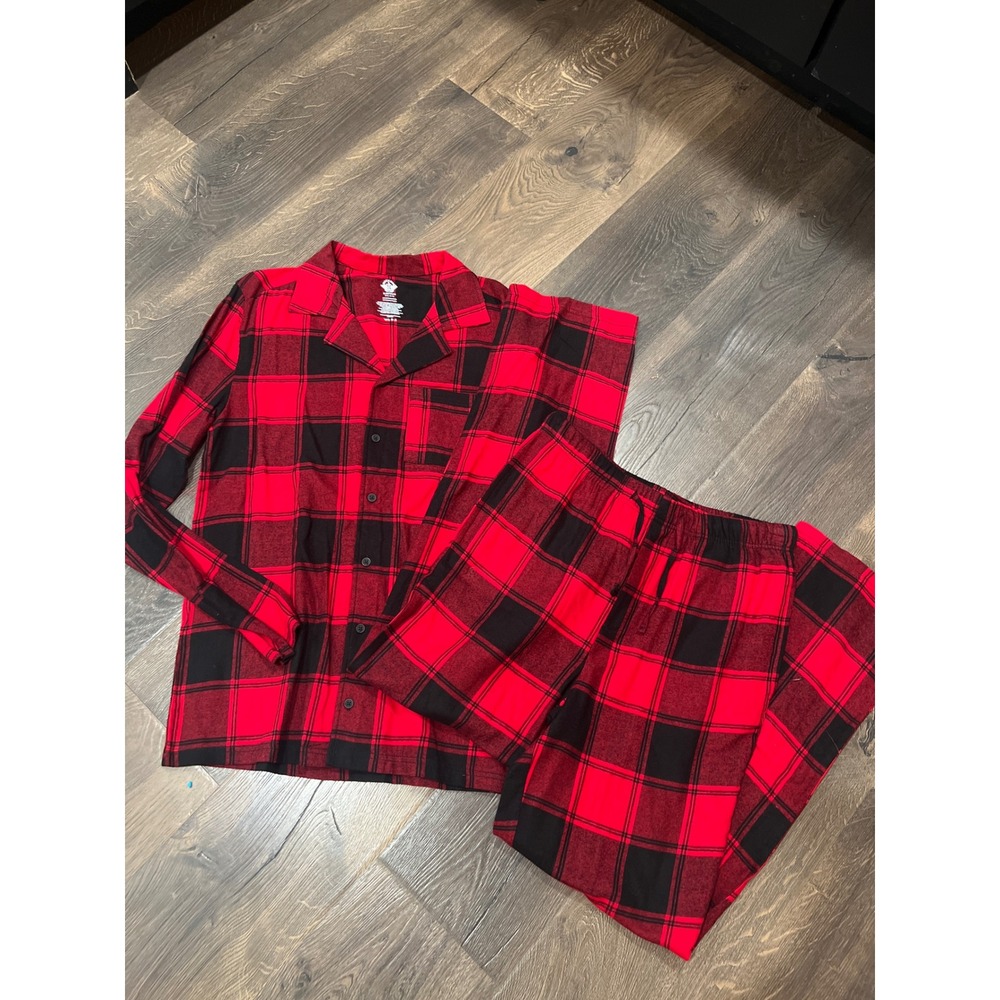 Dockers Mens Red Black Buffalo‎ Plaid Pajama Set Sleepwear Small Cotton Blend